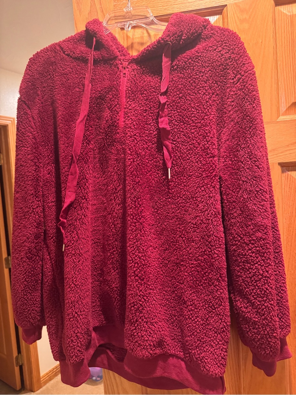 Cozy Plush Cowl Hoodie Sweater in Wine Red NWOT